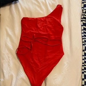 Red one shoulder swim suit (one piece)